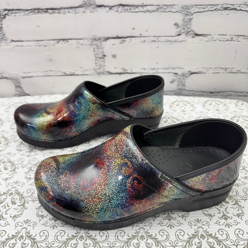 Dansko Multicolor Iridescent Leather Clogs